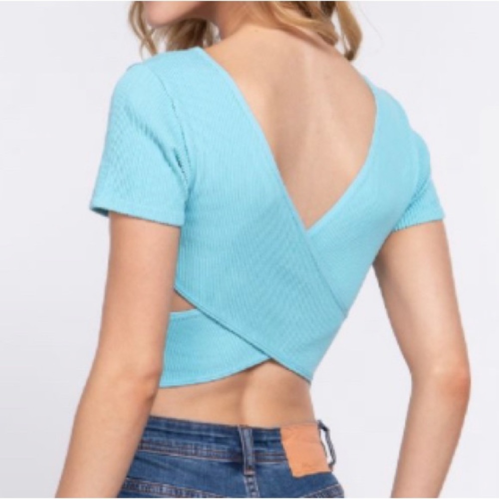 Active Basic | Cross Back Ribbed Crop Top - Picture 4 of 4